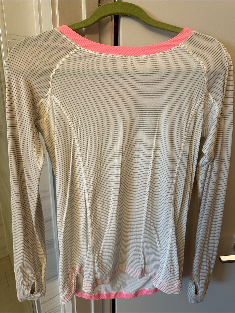 lululemon athletica Long Sleeve Striped Top in White with Pink Trim